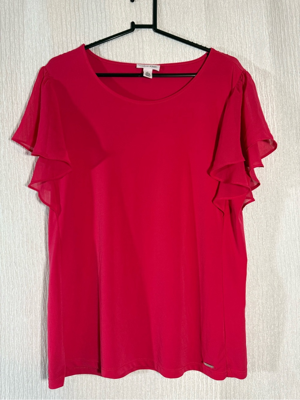 Karen Scott Bright Pink Short Sleeve Top with Ruffle Sleeves